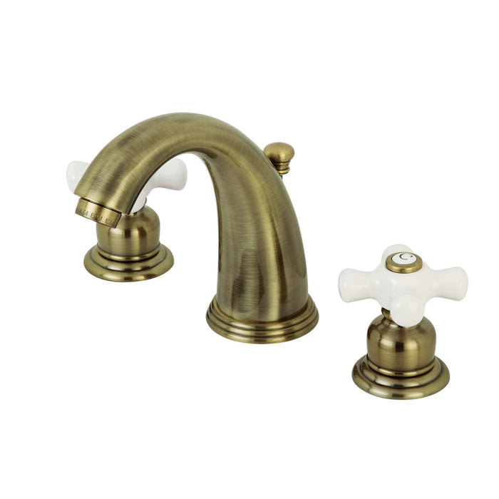 Victorian KB983PXAB Two-Handle 3-Hole Deck Mount Widespread Bathroom Faucet with Plastic Pop-Up, Antique Brass