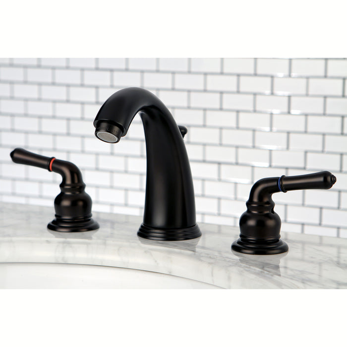 Kingston Tulare KB985 - Magellan Two-Handle 3-Hole Deck Mount Widespread Bathroom Faucet with Pop-Up Drain, Oil Rubbed Bronze