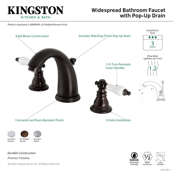 Kingston Heirloom KB985APL - American Patriot Two-Handle 3-Hole Deck Mount Widespread Bathroom Faucet with Pop-Up Drain, Oil Rubbed Bronze
