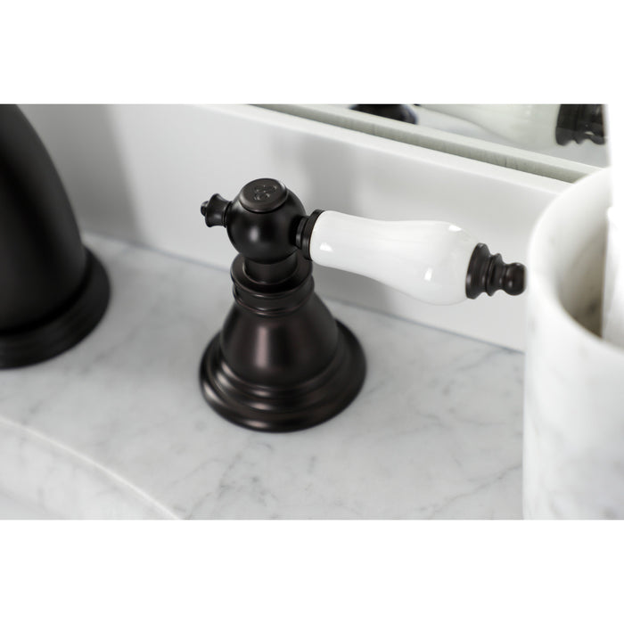 Kingston Heirloom KB985APL - American Patriot Two-Handle 3-Hole Deck Mount Widespread Bathroom Faucet with Pop-Up Drain, Oil Rubbed Bronze