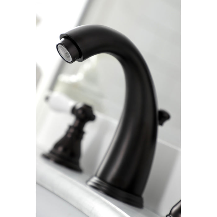 Kingston Heirloom KB985APL - American Patriot Two-Handle 3-Hole Deck Mount Widespread Bathroom Faucet with Pop-Up Drain, Oil Rubbed Bronze
