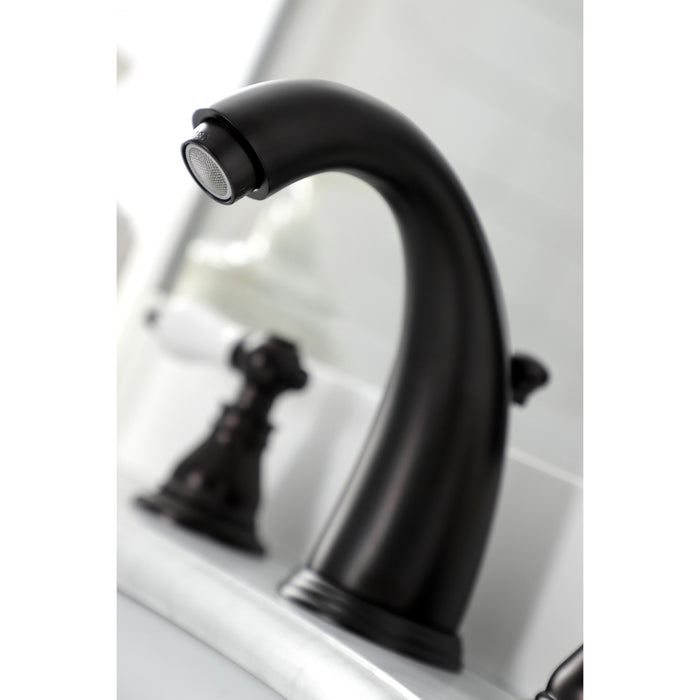 American Patriot KB985APL Two-Handle 3-Hole Deck Mount Widespread Bathroom Faucet with Plastic Pop-Up, Oil Rubbed Bronze