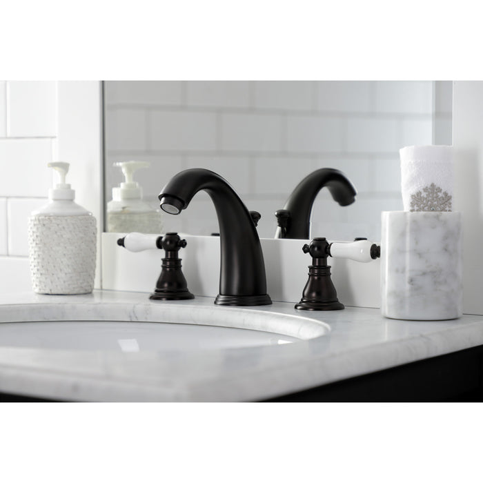 Kingston Heirloom KB985APL - American Patriot Two-Handle 3-Hole Deck Mount Widespread Bathroom Faucet with Pop-Up Drain, Oil Rubbed Bronze
