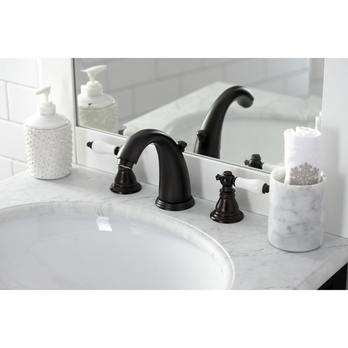 Kingston Heirloom KB985APL - American Patriot Two-Handle 3-Hole Deck Mount Widespread Bathroom Faucet with Pop-Up Drain, Oil Rubbed Bronze