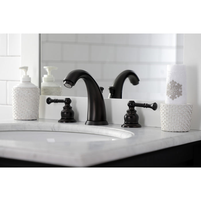 Kingston Tulare KB985NL - Naples Two-Handle 3-Hole Deck Mount Widespread Bathroom Faucet with Pop-Up Drain, Oil Rubbed Bronze
