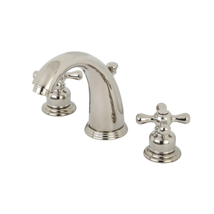 Kingston Heirloom KB986AXPN - Victorian Two-Handle 3-Hole Deck Mount Widespread Bathroom Faucet with Pop-Up Drain, Polished Nickel