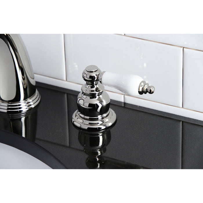 Victorian KB986PLPN Two-Handle 3-Hole Deck Mount Widespread Bathroom Faucet with Plastic Pop-Up, Polished Nickel