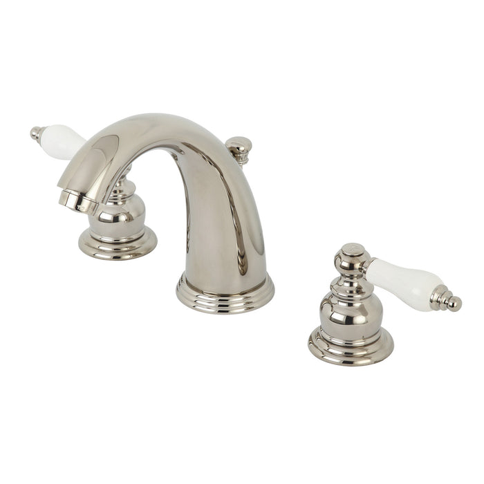 Kingston Heirloom KB986PLPN - Victorian Two-Handle 3-Hole Deck Mount Widespread Bathroom Faucet with Pop-Up Drain, Polished Nickel