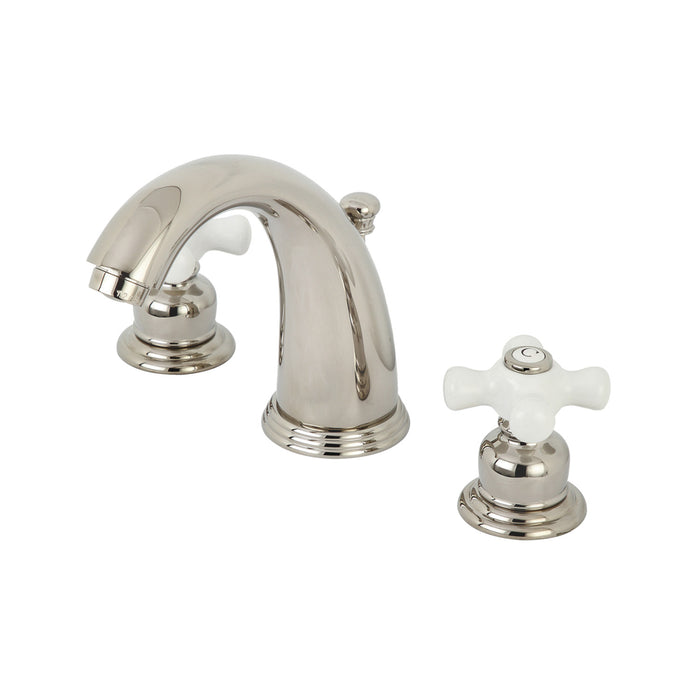 Victorian KB986PXPN Two-Handle 3-Hole Deck Mount Widespread Bathroom Faucet with Plastic Pop-Up, Polished Nickel