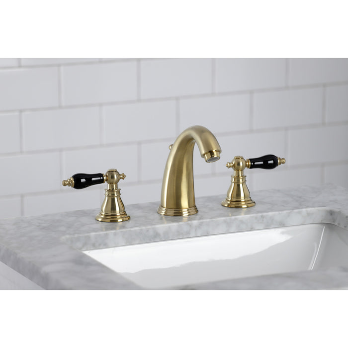 Duchess KB987AKLSB Two-Handle 3-Hole Deck Mount Widespread Bathroom Faucet with Plastic Pop-Up, Brushed Brass