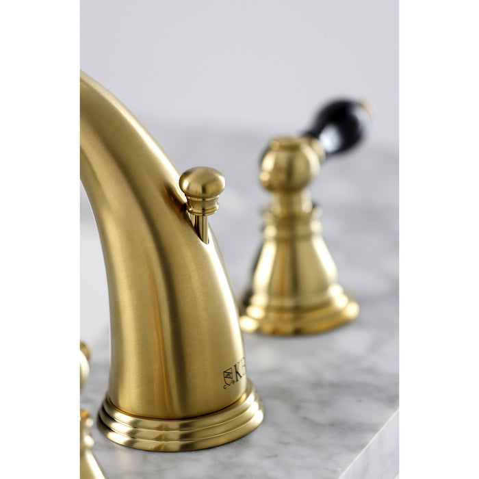 Kingston Heirloom KB987AKLSB - Duchess Two-Handle 3-Hole Deck Mount Widespread Bathroom Faucet with Pop-Up Drain, Brushed Brass