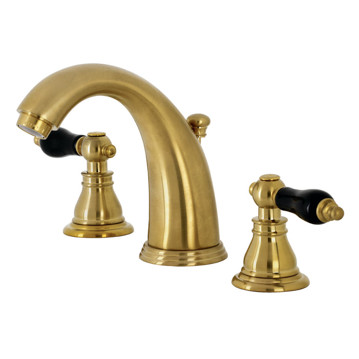 Kingston Heirloom KB987AKLSB - Duchess Two-Handle 3-Hole Deck Mount Widespread Bathroom Faucet with Pop-Up Drain, Brushed Brass