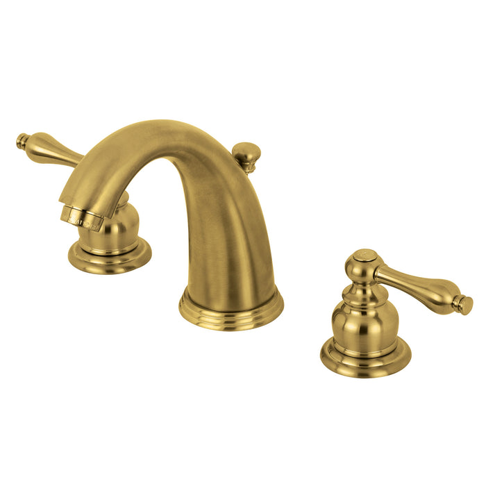 Kingston Heirloom KB987ALSB - Victorian Two-Handle 3-Hole Deck Mount Widespread Bathroom Faucet with Pop-Up Drain, Brushed Brass