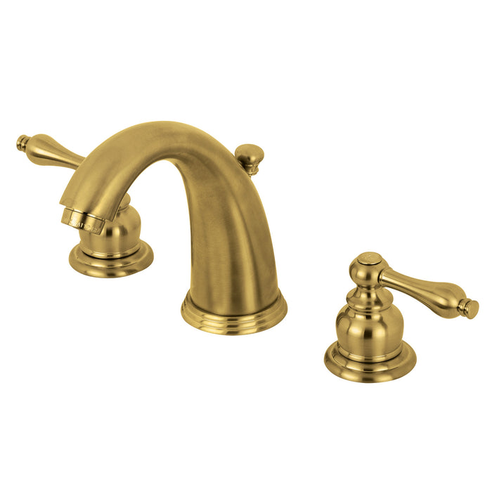 Victorian KB987ALSB Two-Handle 3-Hole Deck Mount Widespread Bathroom Faucet with Plastic Pop-Up, Brushed Brass