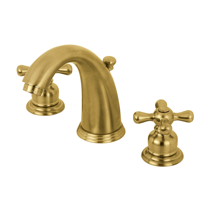 Kingston Heirloom KB987AXSB - Victorian Two-Handle 3-Hole Deck Mount Widespread Bathroom Faucet with Pop-Up Drain, Brushed Brass