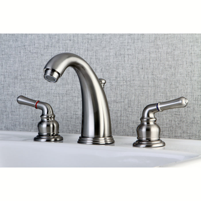 Kingston Tulare KB988 - Magellan Two-Handle 3-Hole Deck Mount Widespread Bathroom Faucet with Pop-Up Drain, Brushed Nickel