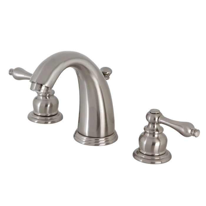 Kingston Heirloom KB988ALB - Victorian Two-Handle 3-Hole Deck Mount Widespread Bathroom Faucet with Brass Pop-Up, Brushed Nickel