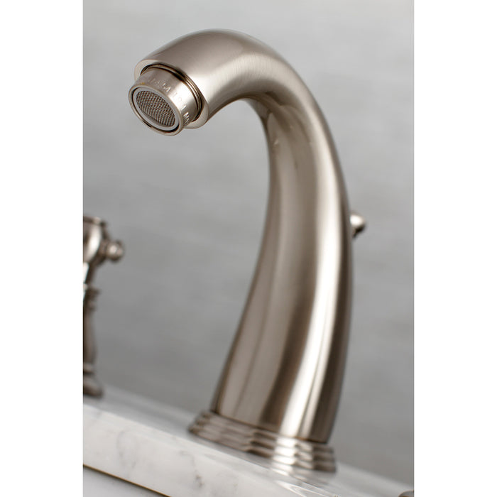 Kingston Heirloom KB988APL - American Patriot Two-Handle 3-Hole Deck Mount Widespread Bathroom Faucet with Pop-Up Drain, Brushed Nickel