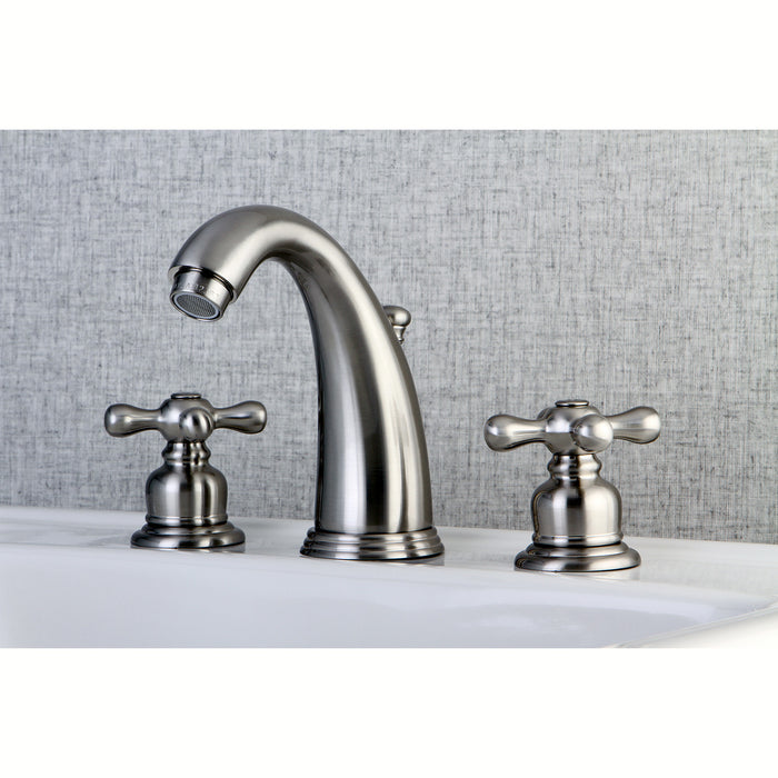 Kingston Heirloom KB988AX - Victorian Two-Handle 3-Hole Deck Mount Widespread Bathroom Faucet with Pop-Up Drain, Brushed Nickel