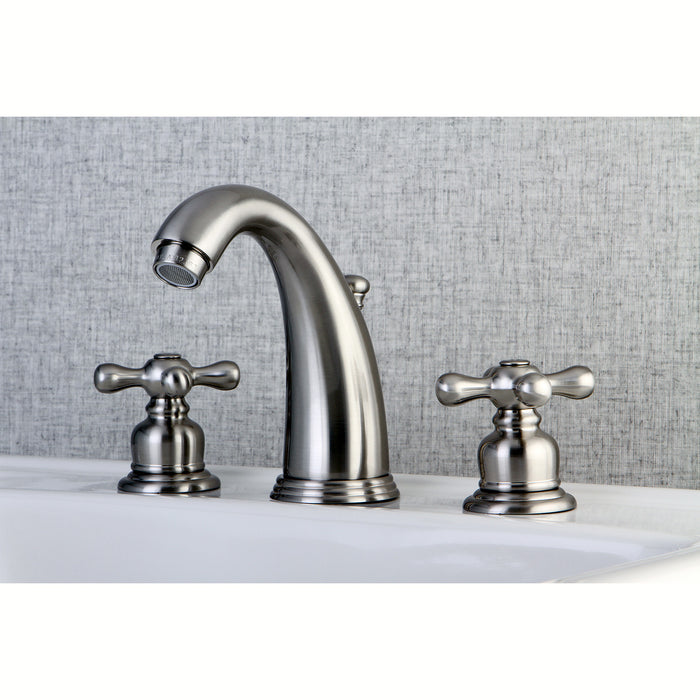 Victorian KB988AX Two-Handle 3-Hole Deck Mount Widespread Bathroom Faucet with Plastic Pop-Up, Brushed Nickel