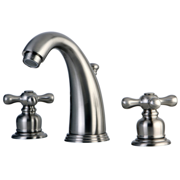 Kingston Heirloom KB988AX - Victorian Two-Handle 3-Hole Deck Mount Widespread Bathroom Faucet with Pop-Up Drain, Brushed Nickel