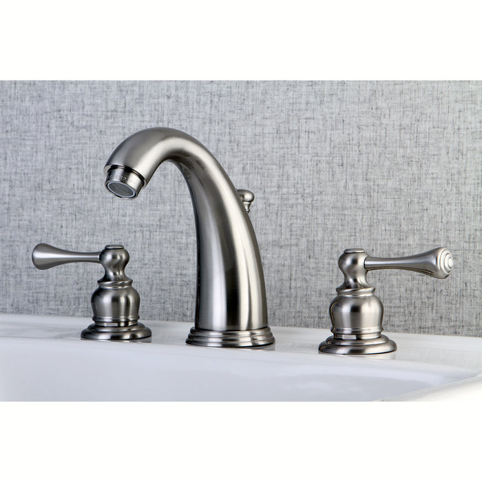 Victorian KB988BL Two-Handle 3-Hole Deck Mount Widespread Bathroom Faucet with Plastic Pop-Up, Brushed Nickel