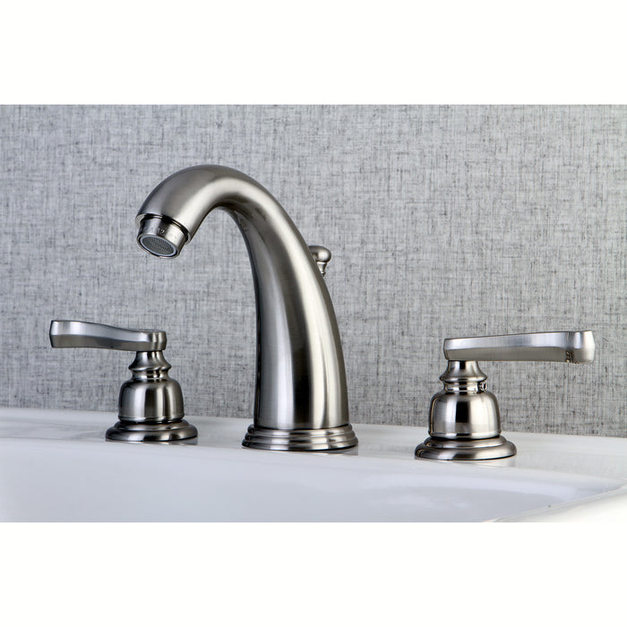 Kingston Tulare KB988FL - Royale Two-Handle 3-Hole Deck Mount Widespread Bathroom Faucet with Pop-Up Drain, Brushed Nickel