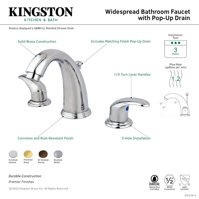 Magellan KB988LL Two-Handle 3-Hole Deck Mount Widespread Bathroom Faucet with Plastic Pop-Up, Brushed Nickel