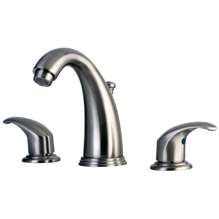 Kingston Tulare KB988LL - Magellan Two-Handle 3-Hole Deck Mount Widespread Bathroom Faucet with Pop-Up Drain, Brushed Nickel