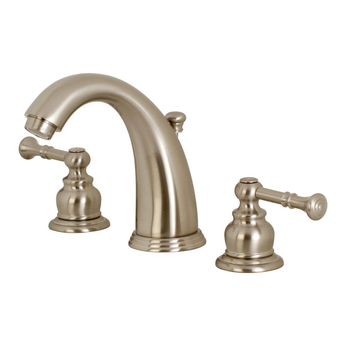 Kingston Tulare KB988NL - Naples Two-Handle 3-Hole Deck Mount Widespread Bathroom Faucet with Pop-Up Drain, Brushed Nickel