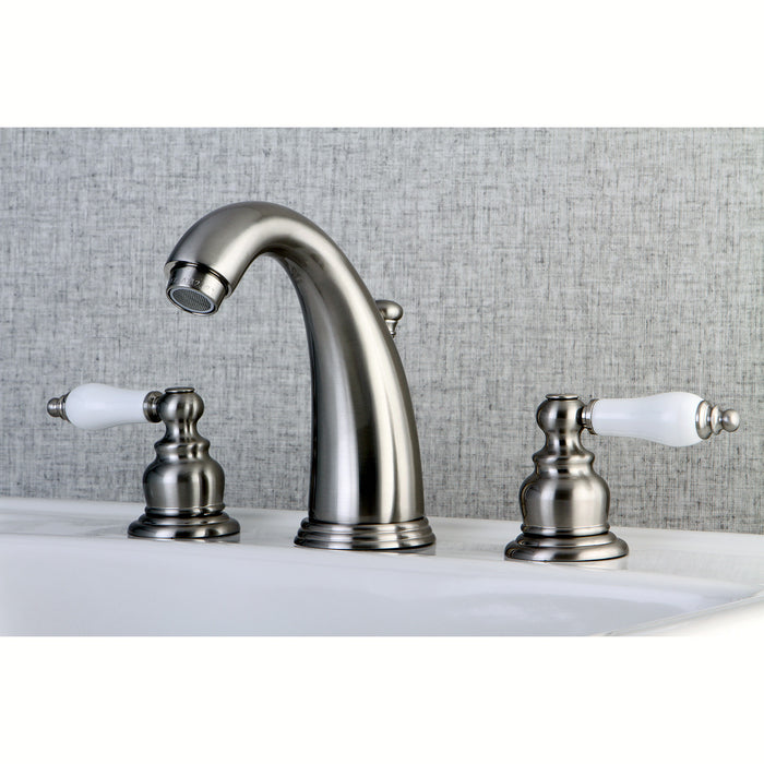 Victorian KB988PL Two-Handle 3-Hole Deck Mount Widespread Bathroom Faucet with Plastic Pop-Up, Brushed Nickel