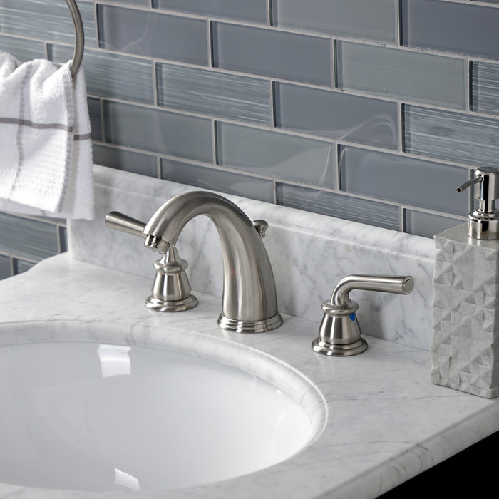 Kingston Tulare KB988RXL - Restoration Two-Handle 3-Hole Deck Mount Widespread Bathroom Faucet with Pop-Up Drain, Brushed Nickel