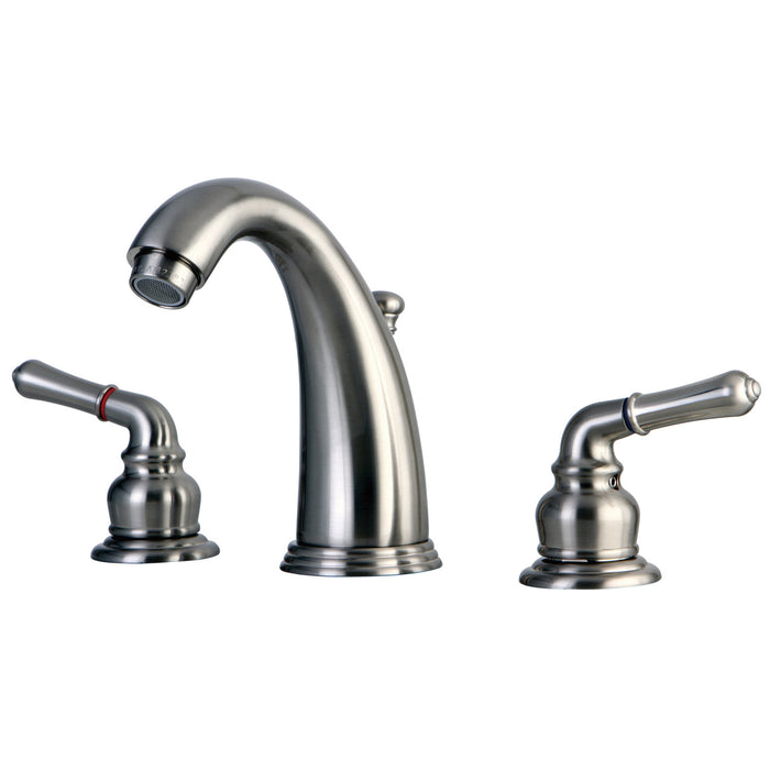 Kingston Tulare KB988 - Magellan Two-Handle 3-Hole Deck Mount Widespread Bathroom Faucet with Pop-Up Drain, Brushed Nickel