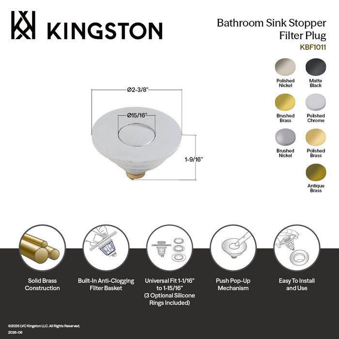 Kingston Trimscape KBF1013 Brass Sink Filter Plug (Center Pop-Up), Antique Brass