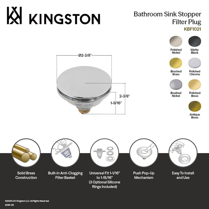 Kingston Trimscape KBF1023 Brass Sink Filter Plug (Umbrella Pop-Up), Antique Brass
