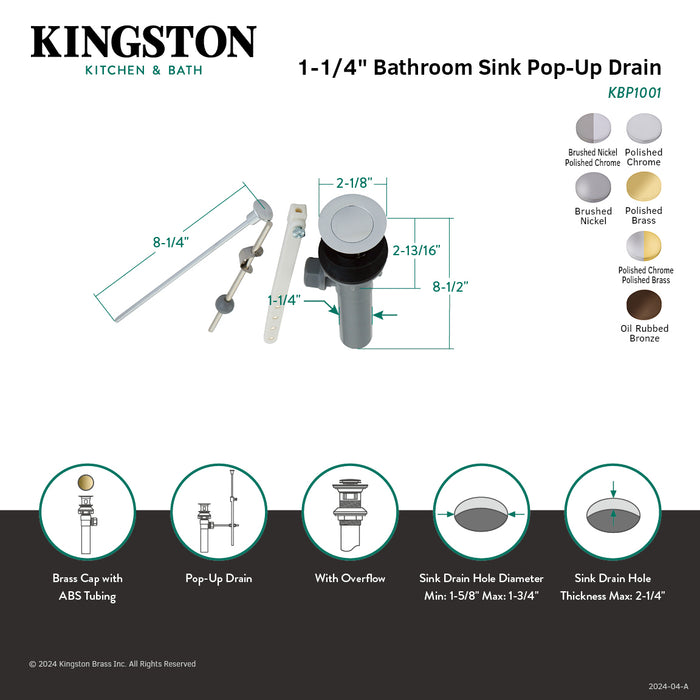 KBP1009 Plastic Pop-Up Bathroom Sink Drain with Overflow, Brushed Nickel/Polished Brass