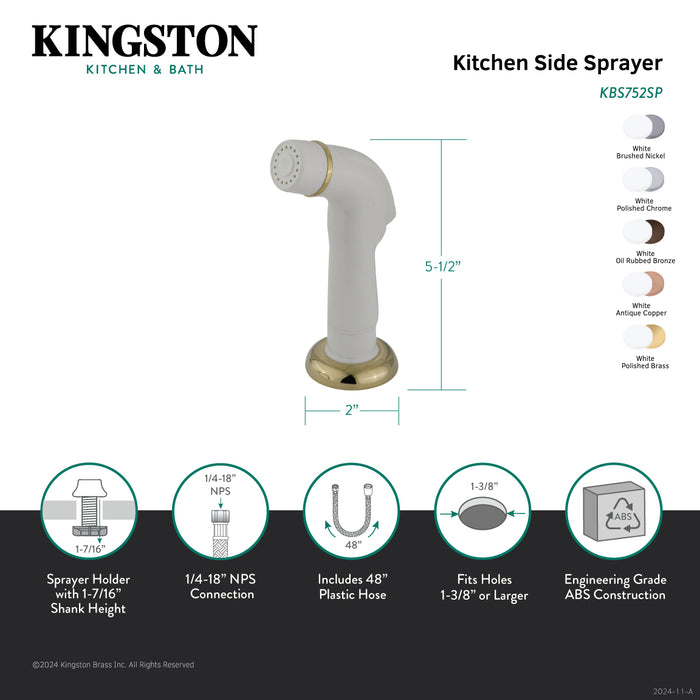 Kingston Made To Match KBS758SP Plastic Kitchen Faucet Side Sprayer, White/Brushed Nickel