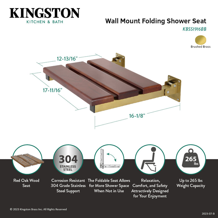 Chaise Thrive In Place KBSS1916BB 19-Inch x 16-Inch Wall Mount Fold Down Shower Seat, Brushed Brass
