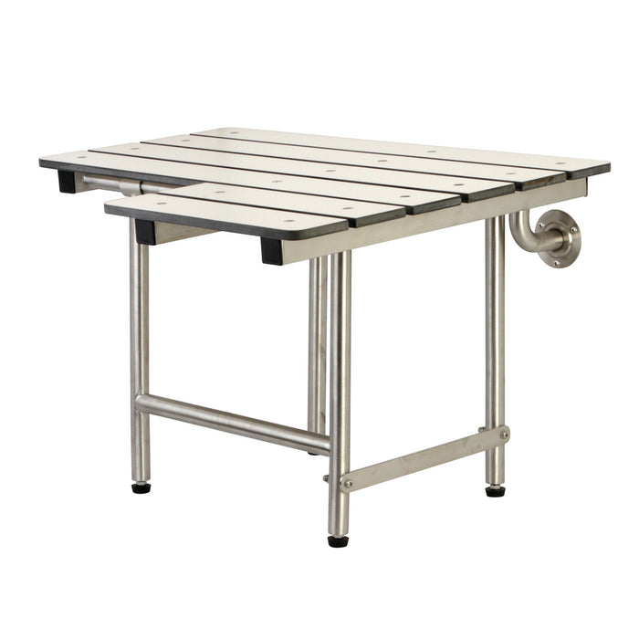 Kingston Tulare KBSS2821P - ADAscape 28-Inch X 21-Inch Wall Mount Fold Down Shower Seat with Leg Supports, Brushed Stainless Steel