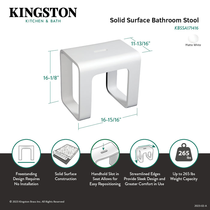 Kingston Sona KBSSA171416 - Descanso Solid Surface Bathroom Stool, Matte White