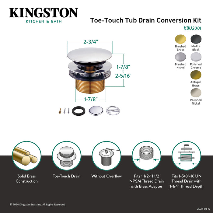 Kingston Sona KBU2001 - Eugene Toe Touch Tub Drain Conversion Kit, Polished Chrome