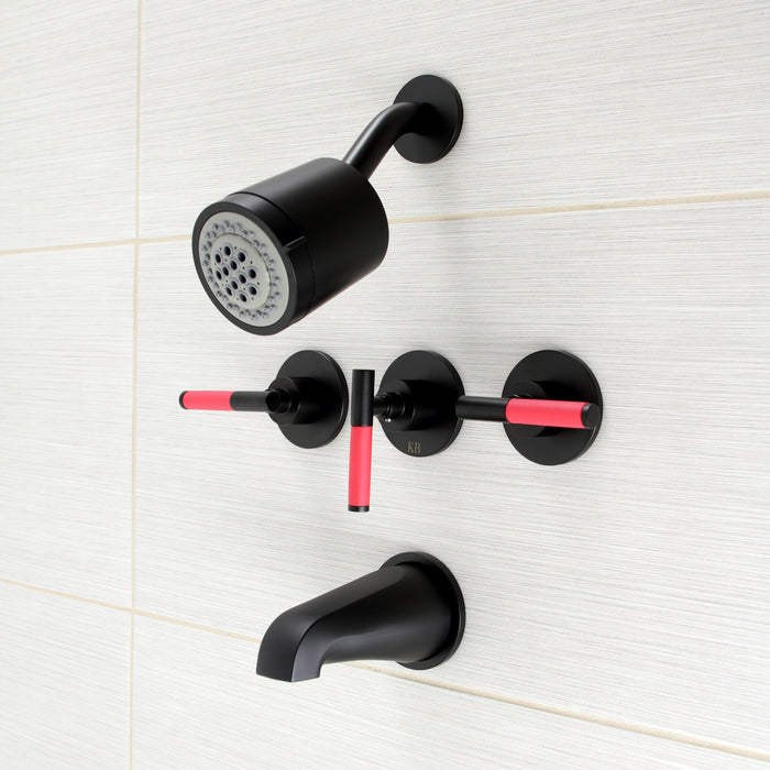 Kingston Sona KBX8130CKL - Kaiser Triple-Handle Tub and Shower Faucet, Matte Black