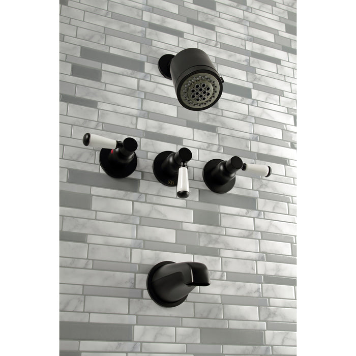 Kingston Tulare KBX8130DPL - Paris Triple-Handle Tub and Shower Faucet, Matte Black