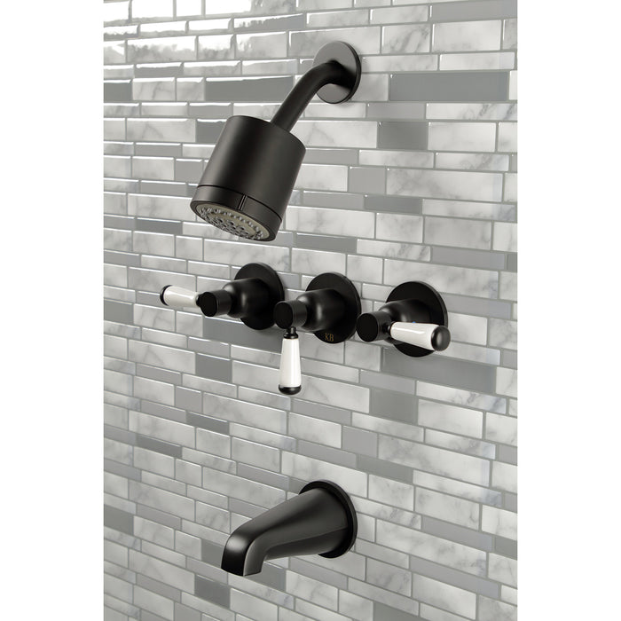 Kingston Tulare KBX8130DPL - Paris Triple-Handle Tub and Shower Faucet, Matte Black