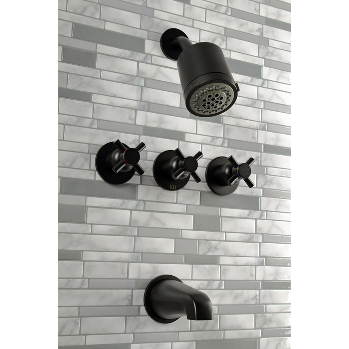 Kingston Sona KBX8130DX - Concord Triple-Handle Tub and Shower Faucet, Matte Black