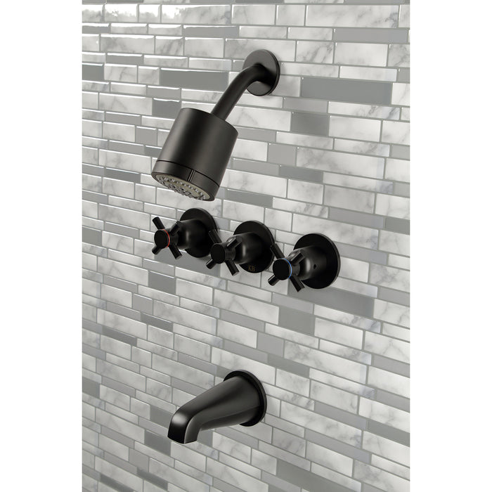 Kingston Sona KBX8130DX - Concord Triple-Handle Tub and Shower Faucet, Matte Black