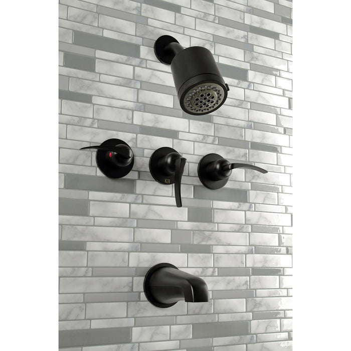 Kingston Tulare KBX8130EFL - Centurion Triple-Handle Tub and Shower Faucet, Matte Black