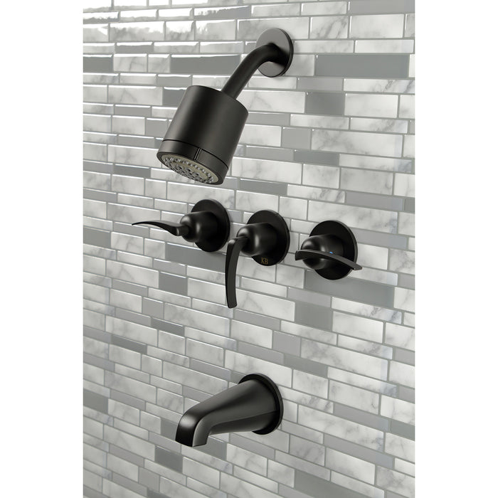 Kingston Tulare KBX8130EFL - Centurion Triple-Handle Tub and Shower Faucet, Matte Black
