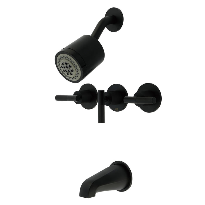 Kingston Sona KBX8130KNL - Convergent Triple-Handle Tub and Shower Faucet with Knurled Handle, Matte Black