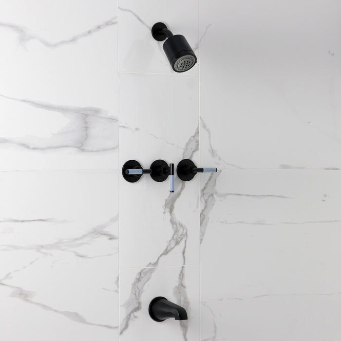 Kingston Verona KBX8130KPS Triple-Handle Tub and Shower Faucet, Matte Black